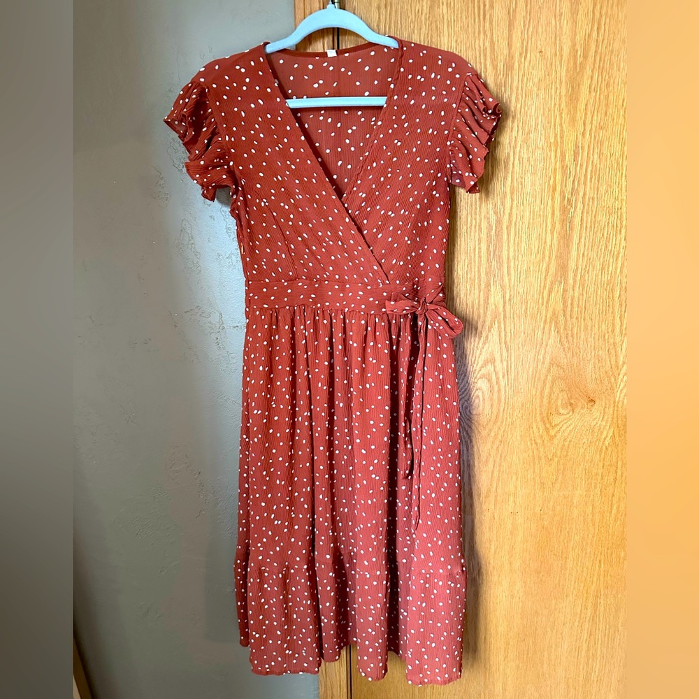 Terracotta Speckle Print Wrap Midi Dress